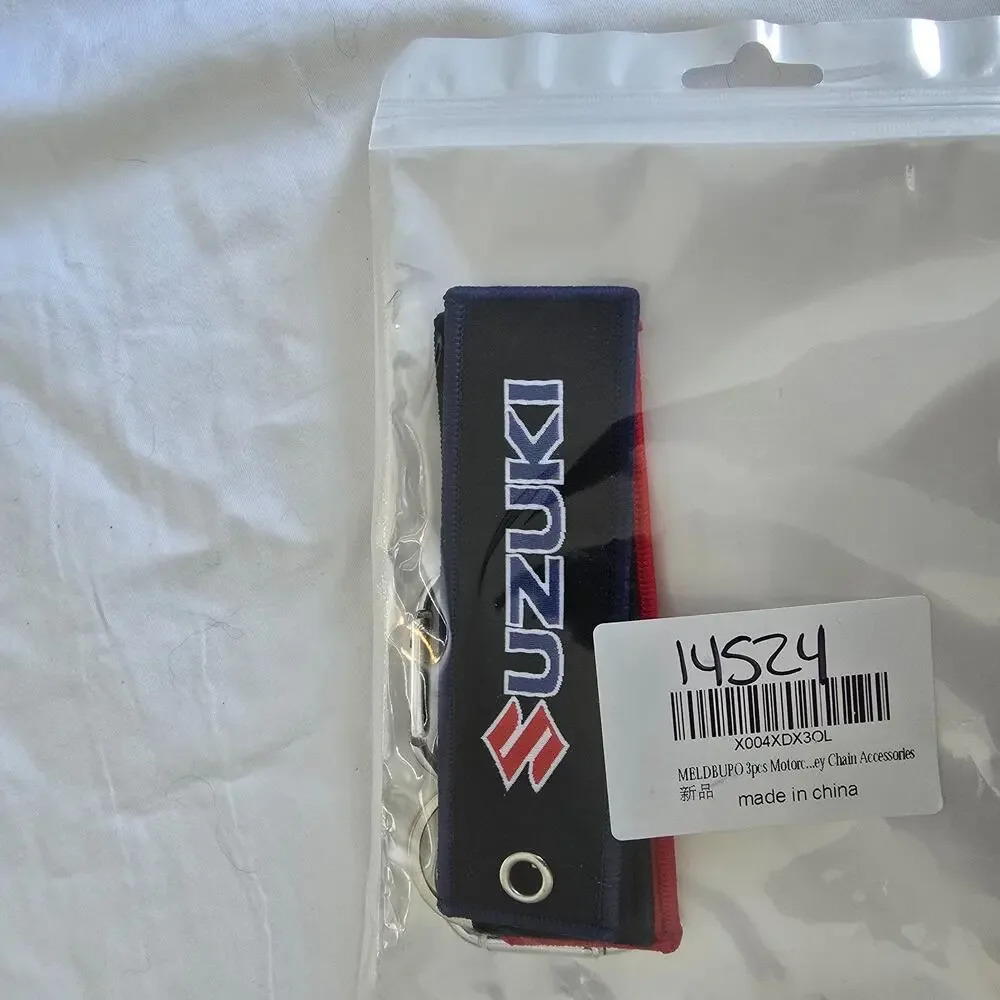 Meldbupo Suzuki Logo Woven Motorcycle Key Chain Carabiner 3 Pk Blue Black Red